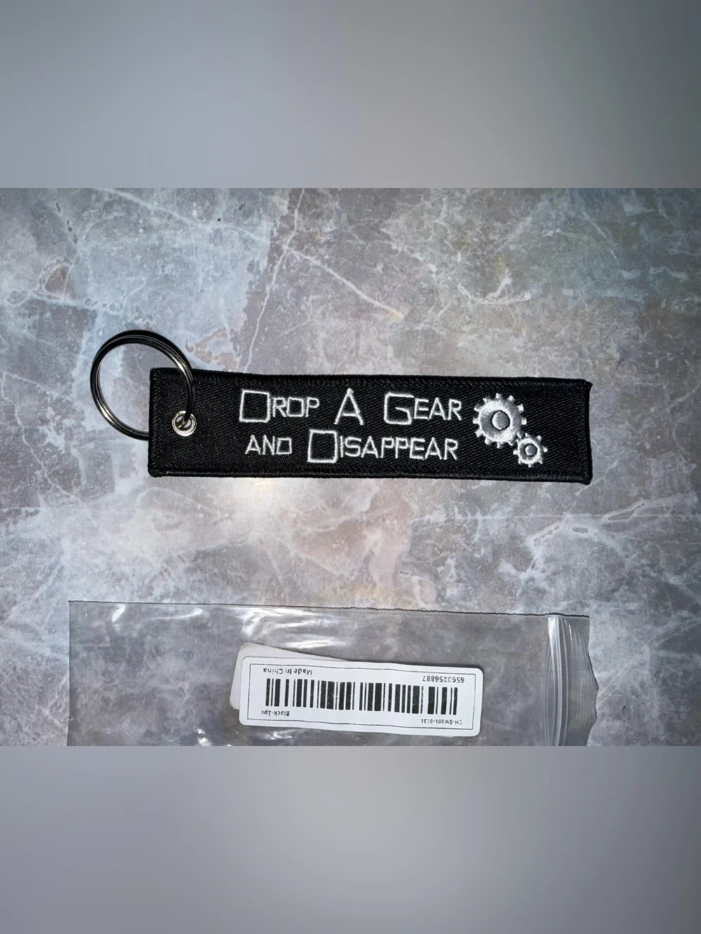 Black Embroidered 'Drop A Gear and Disappear' Keychain